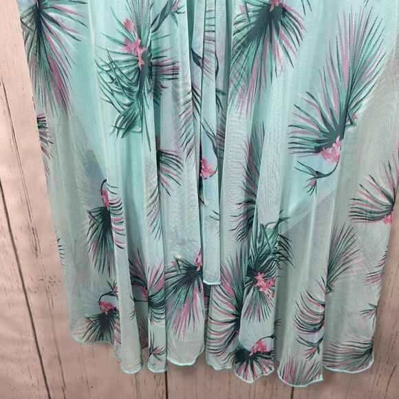 Fit 4 U Womens Plus Floral Print Mesh Splicing Blue Green One Piece Swimsuit - Picture 9 of 15